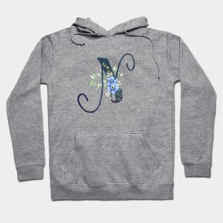 Floral Monogram N Wild Blue Flowers Hoodie